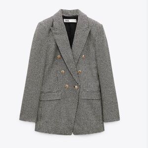 *BNWT* Zara Women's Black & White Houndstooth Double-Breasted Blazer